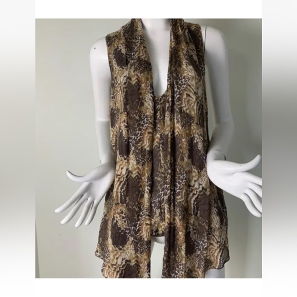 ELIZABETH & JAMES Blouse Brown Animal Print Silk Large - Picture 1 of 7